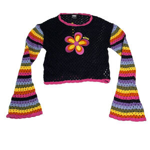 NWT Minga London Cropped Open Knit Sweater Womens S Rainbow 70s Hippie Festival